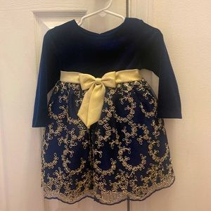 Navy blue and embroidered mesh skirt dress